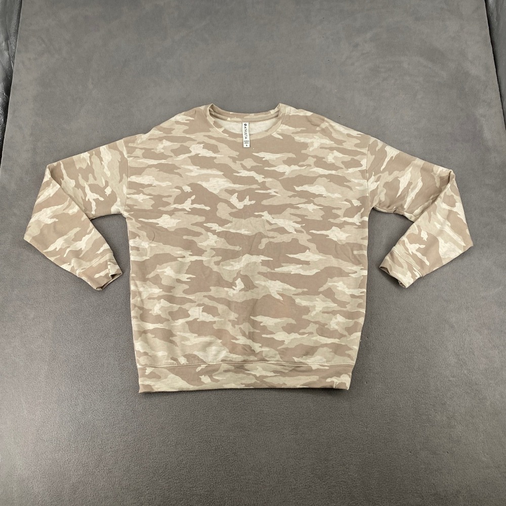 Athleta Camo Print Sweatshirt Beige Cream Tencel Blend Pullover S 7241